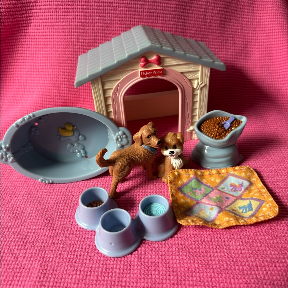 Loving family 2005 Puppy Playtime doghouse dogs water bowl food tub blanket lot